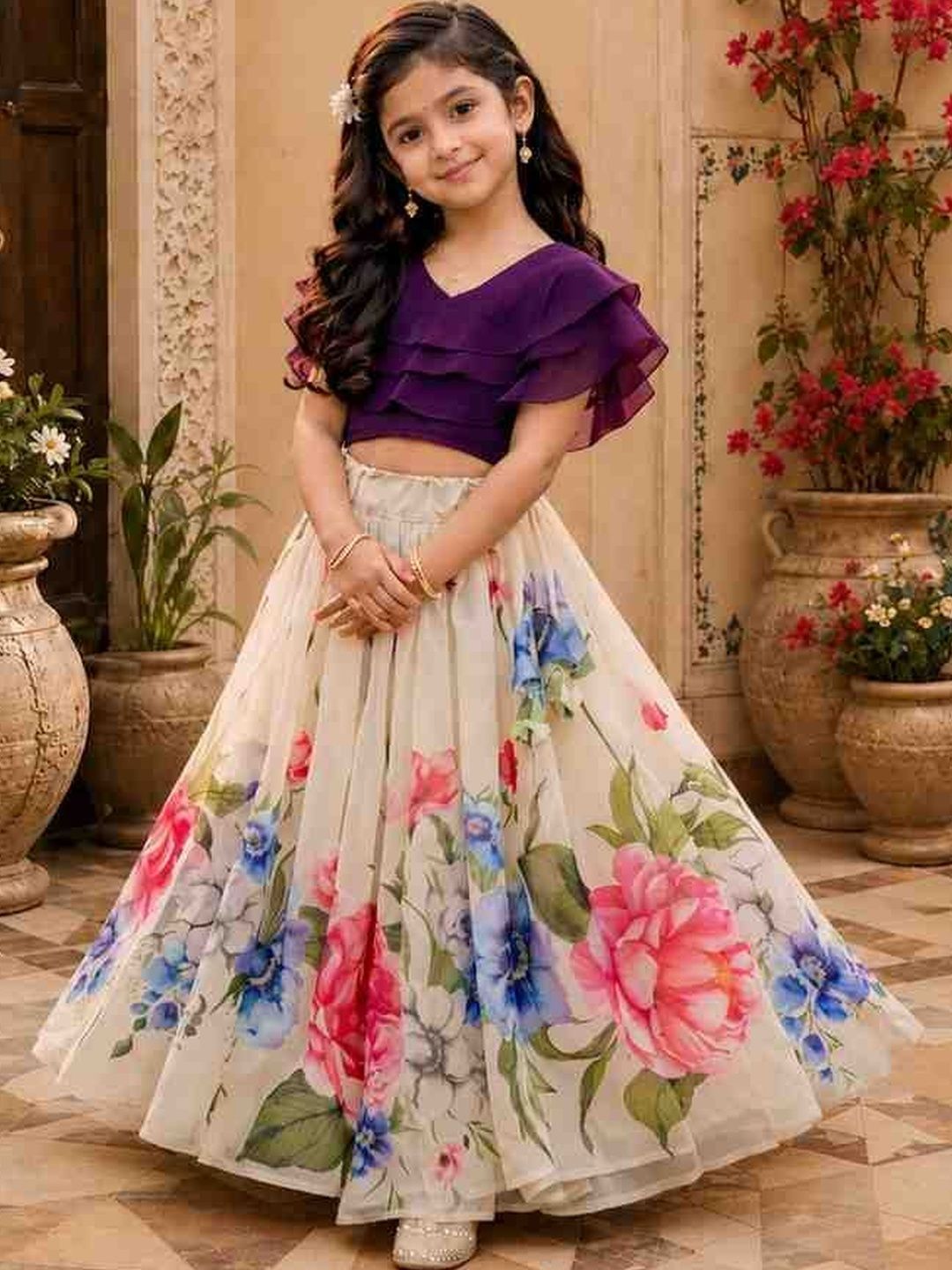 KALINI Girls Semi-Stitched Lehenga & Ready to Wear