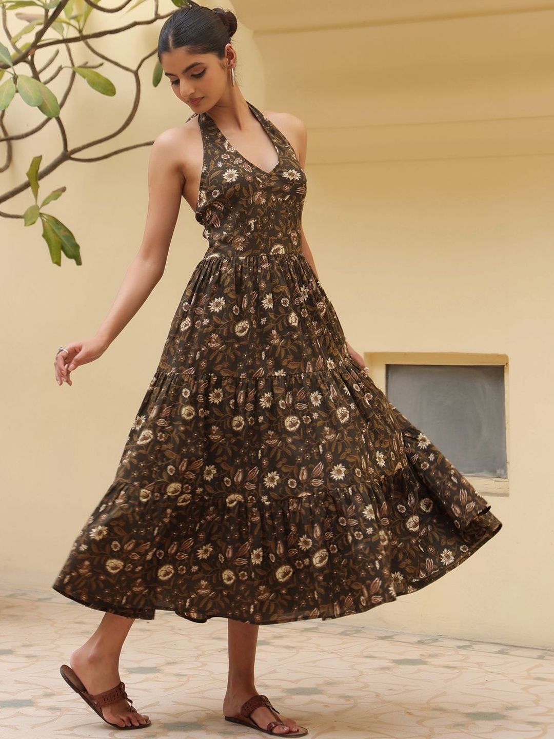 halter neck dress myntra Buy Nayo Floral Print Halter Neck Fit & Flare Maxi Dress - Dresses for  Women 40739980