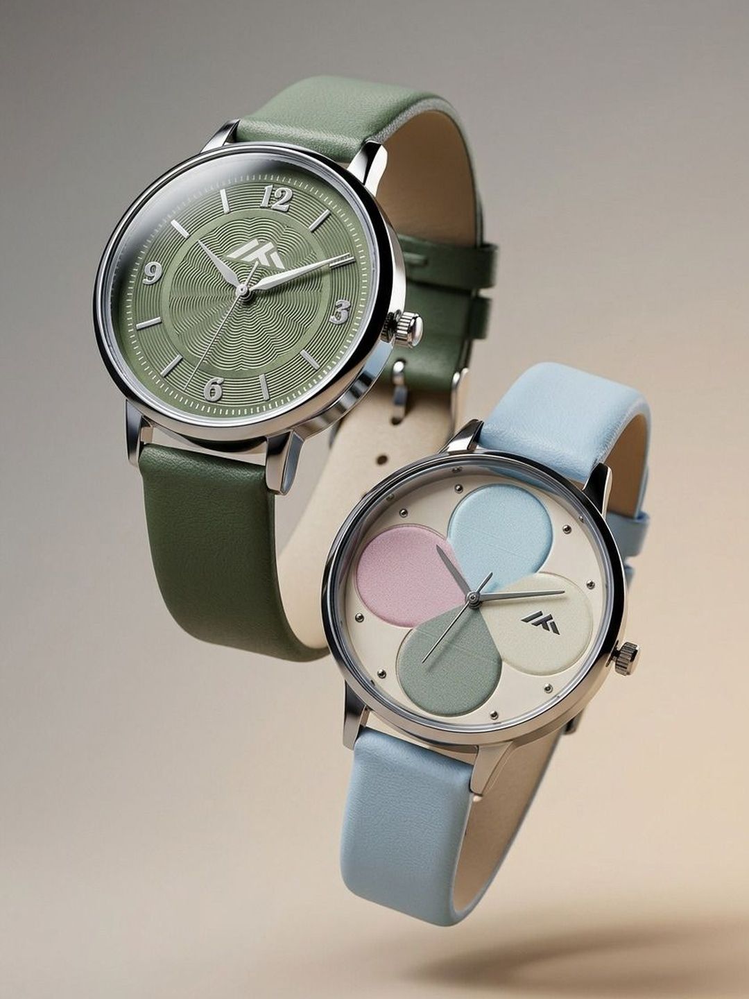 VIRAKTI Women Brass Patterned Dial & Leather Straps Analogue Watch G-17-DARK GREEN-G-35-SKY BLUE-COMBO VIR
