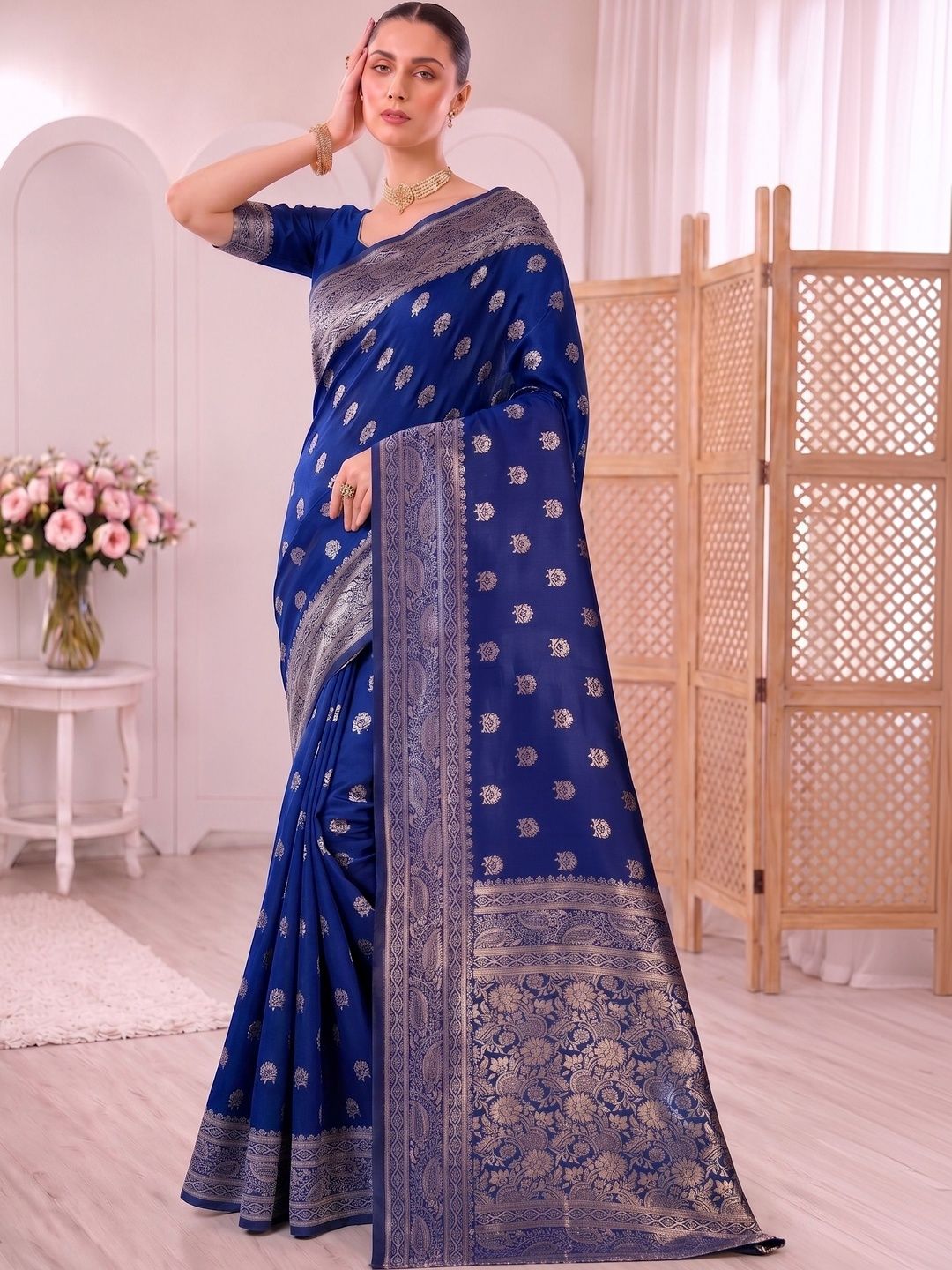 SZN Ethnic Motifs Zari Silk Blend Heavy Work Kanjeevaram Saree