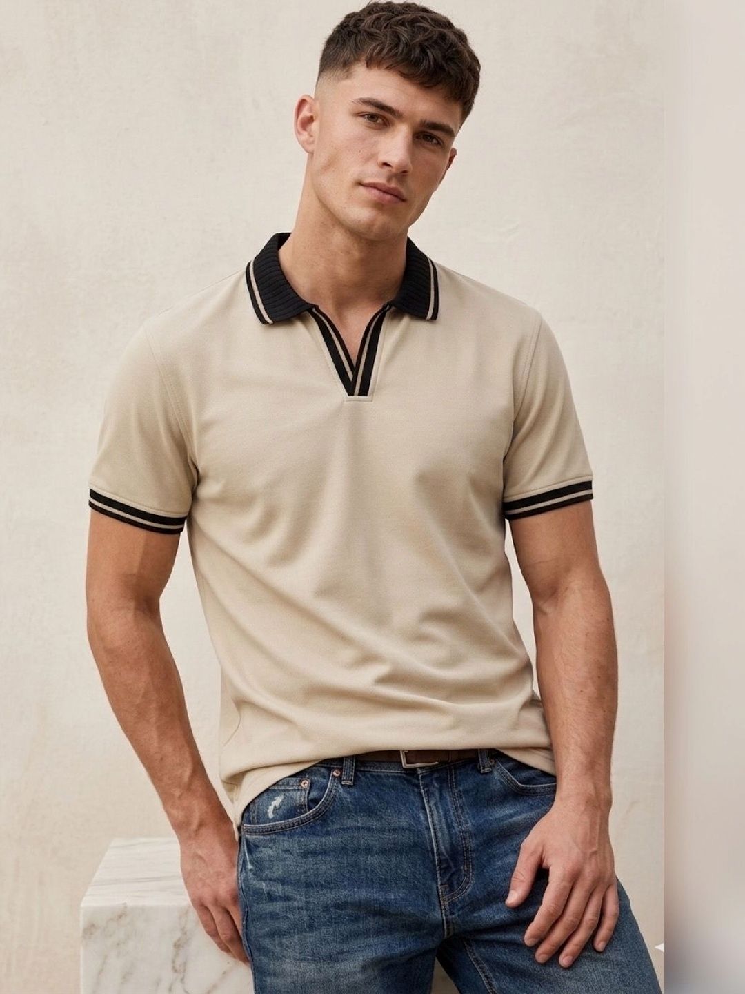 HERE&NOW Men Polo Collar T-shirt