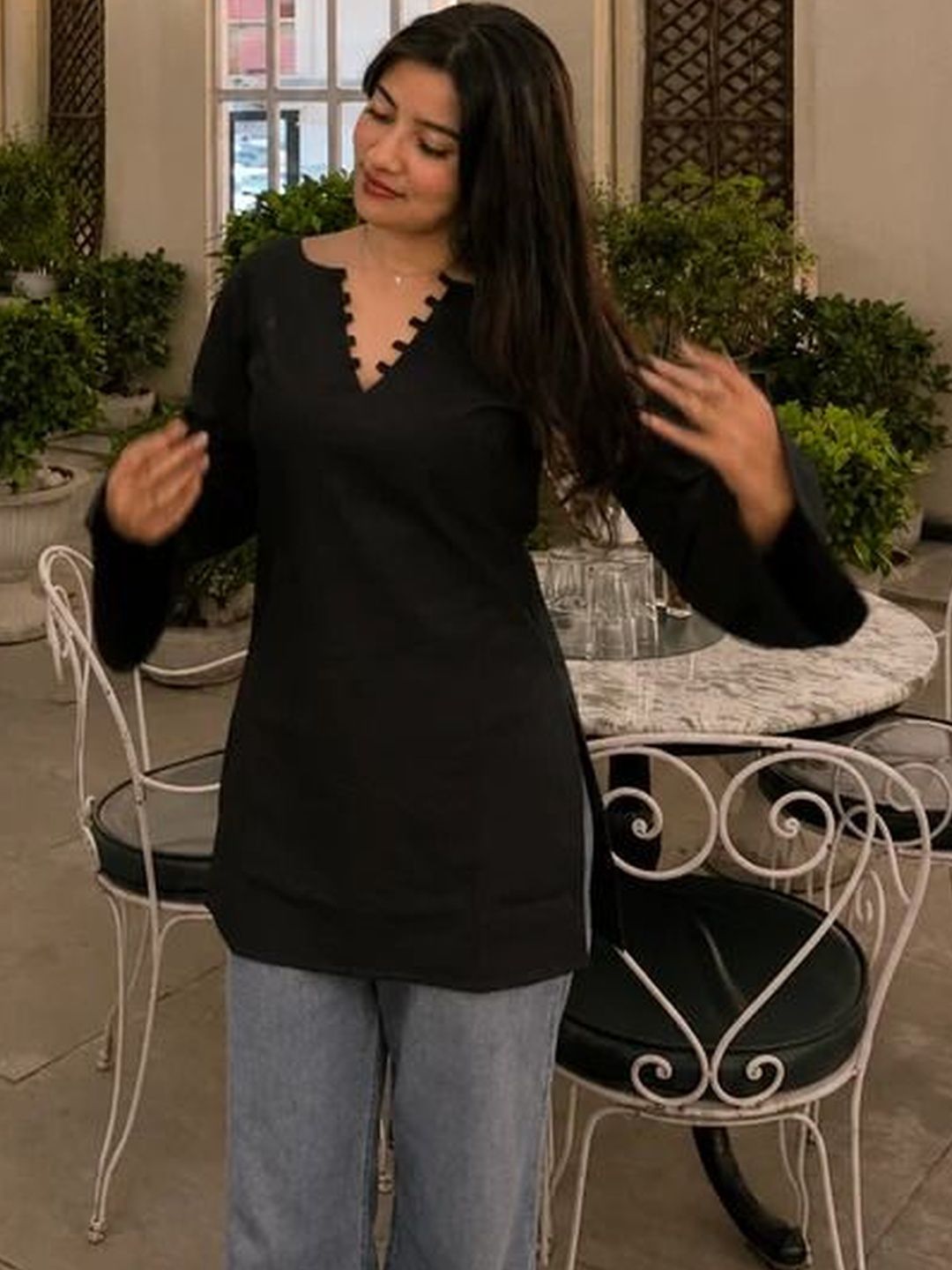 AAFAMI AAFAMI Women Bell Sleeves Pure Cotton Kurta