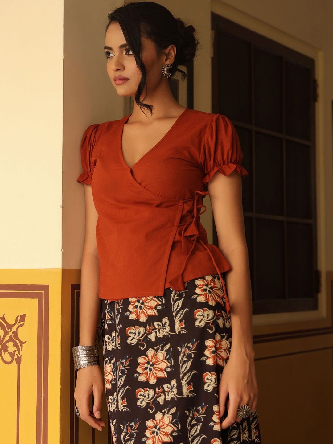 anayna Bohemian Cotton Solid Top with Skirt