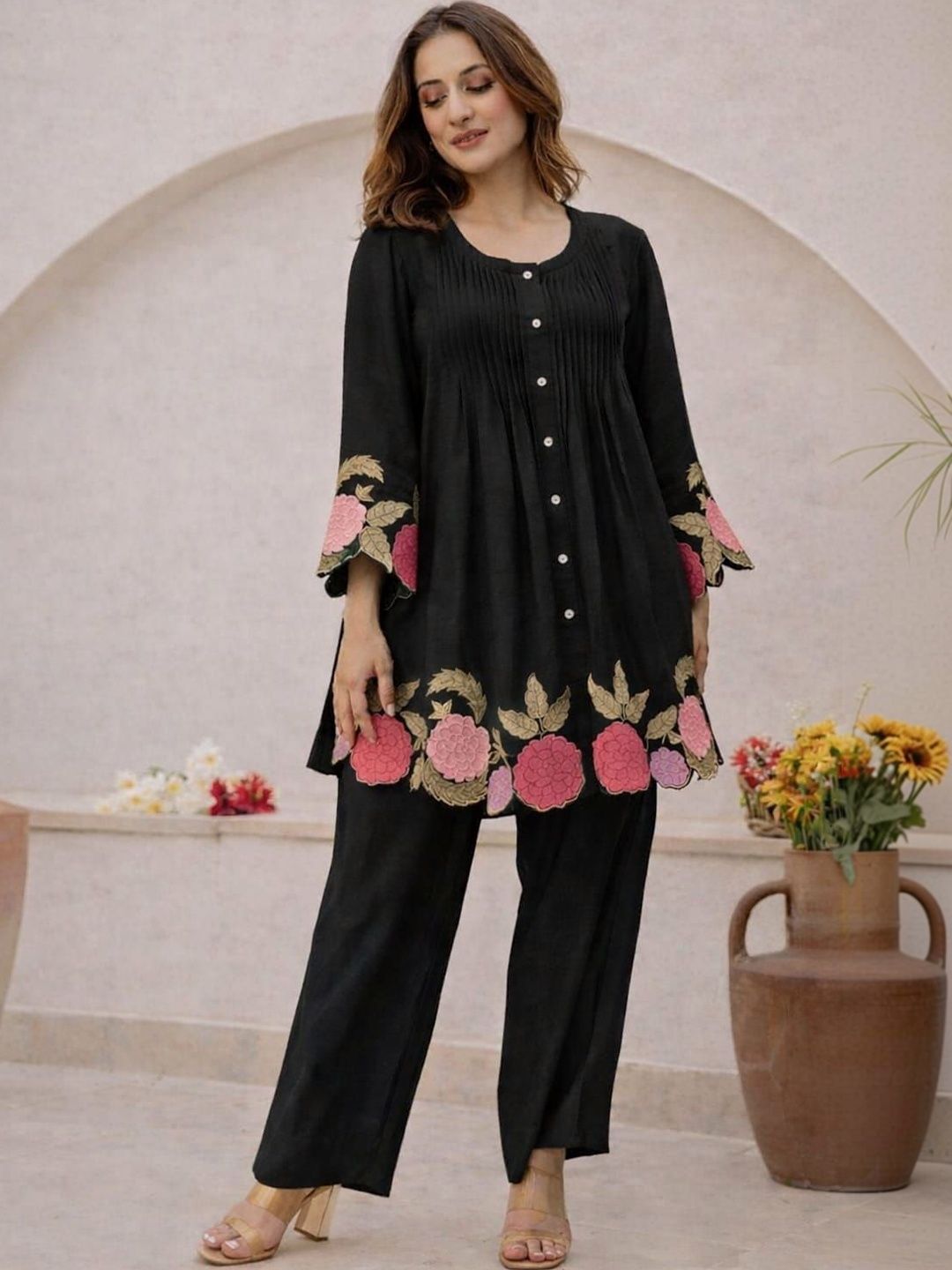 Ramyka Floral Embroidered Tunic with Trousers