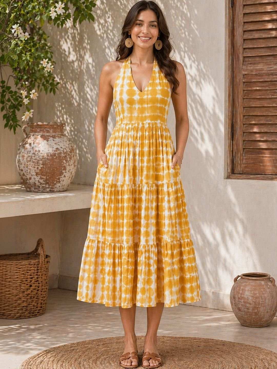 GULABiDRESS Tie and Dye Dyed Halter Neck Midi Dress
