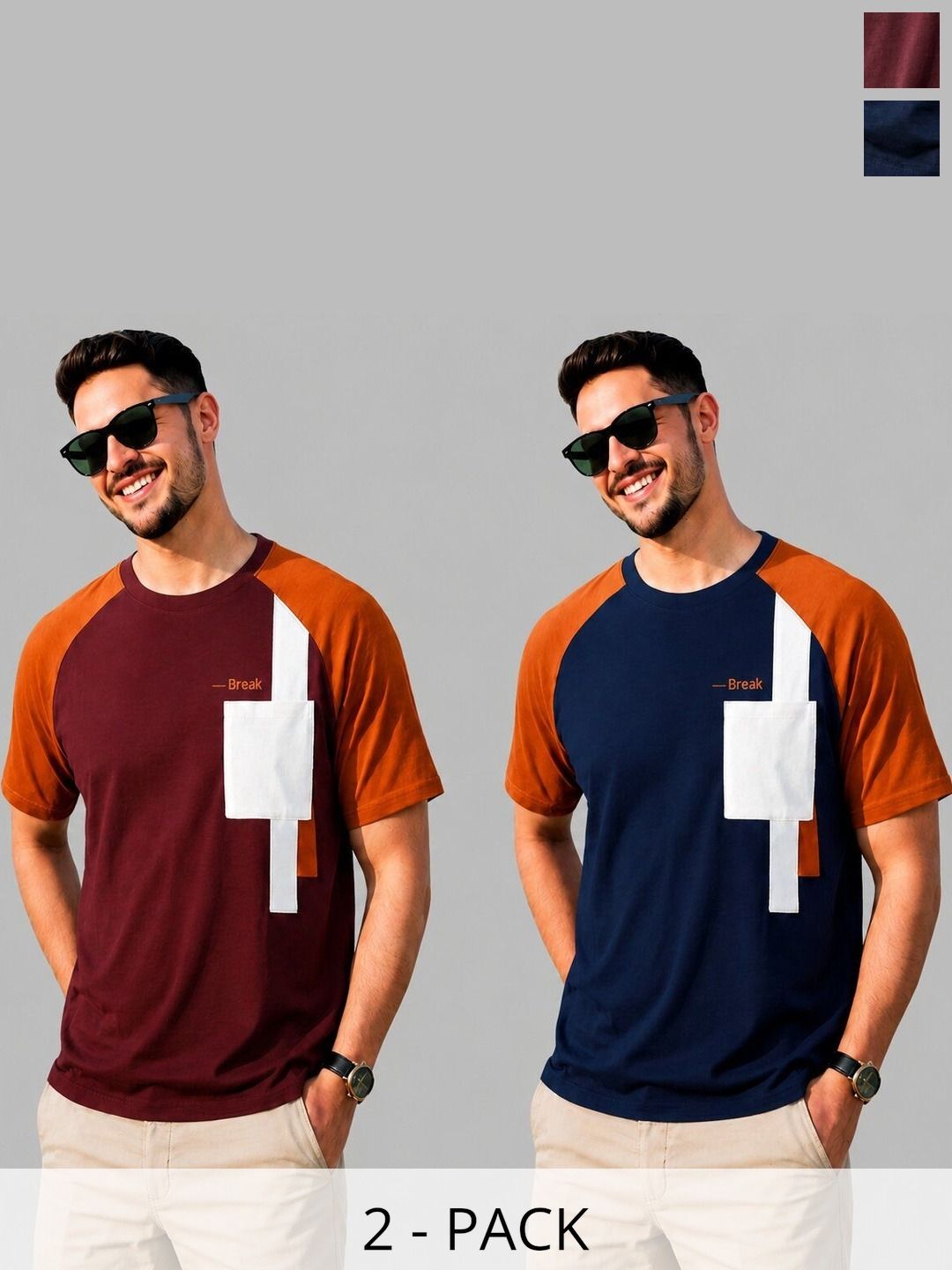 REYA Men 2 Colourblocked Pockets T-shirt