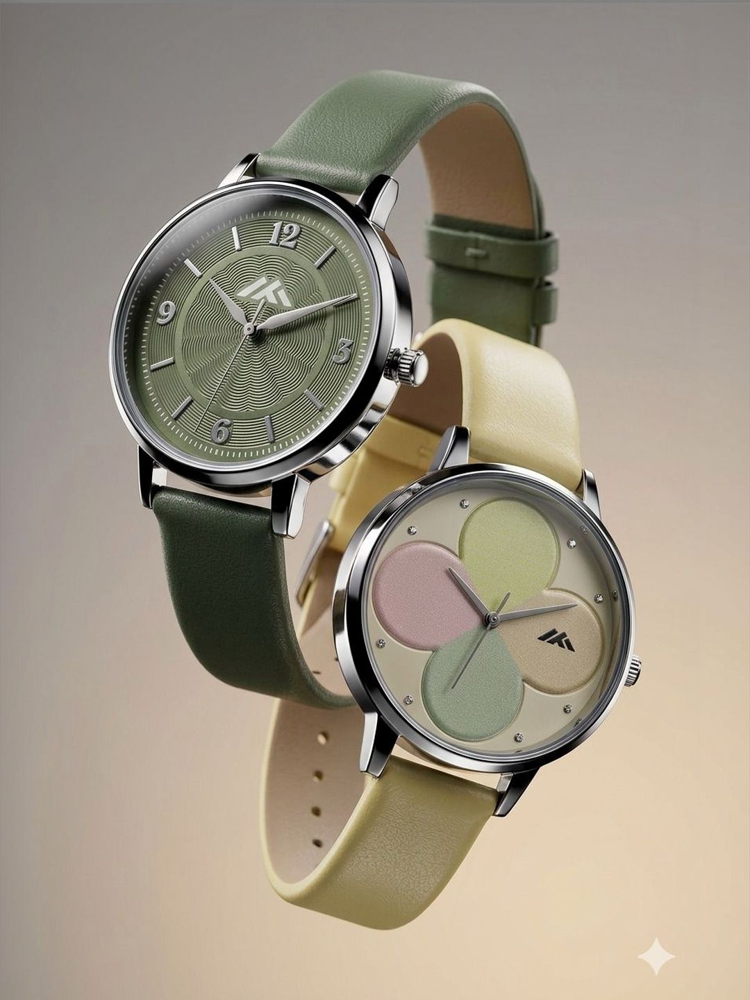 VIRAKTI Women Brass Dial & Leather Straps Analogue Watch G-17-DARK GREEN-G-35-YELLOW-COMBO VIR