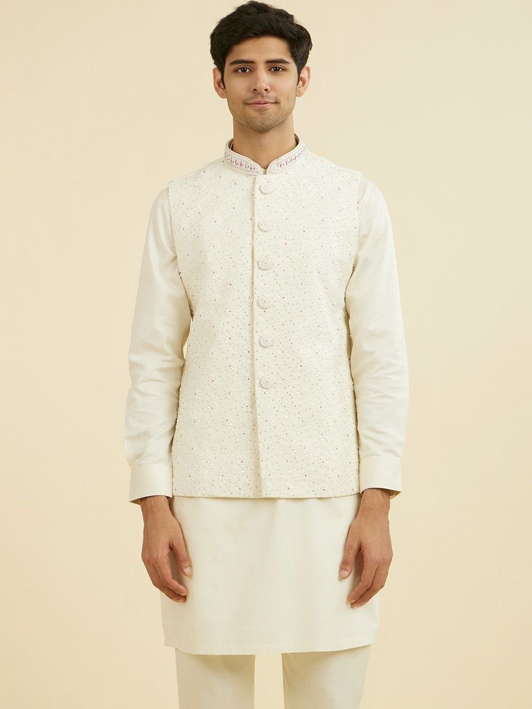 Manyavar Embroidered Mandarin Collar Nehru Jackets