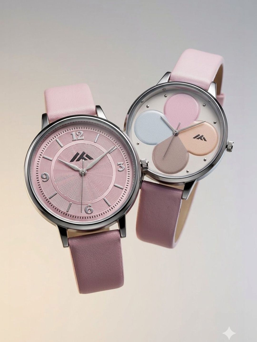 VIRAKTI Women Set Of 2 Brass Patterned Dial & Leather Straps Analogue Watch