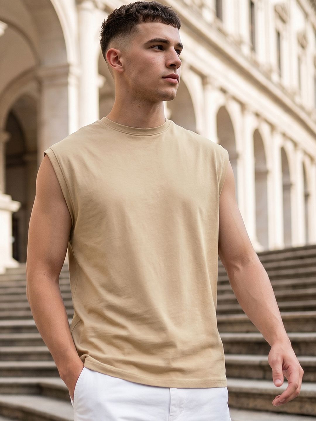 Bewakoof Boxy Fit Round Neck Sleeveless Cotton Innerwear Vests