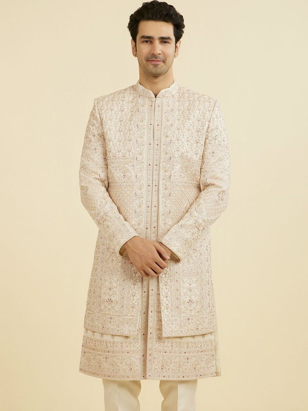 Manyavar Embroidered Mandarin Collar Sherwani