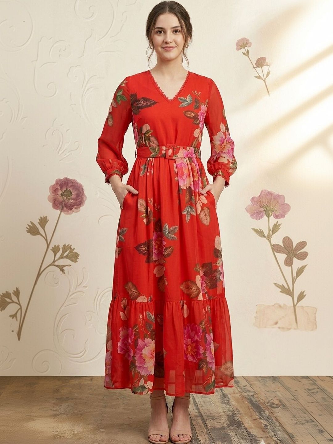 GULABiDRESS Floral Print A-Line Cotton Maxi Dress