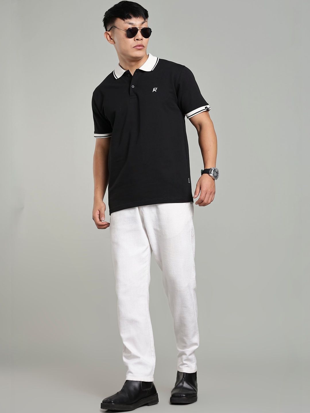 Roadking Men Brand Logo Polo Collar Slim Fit T-shirt