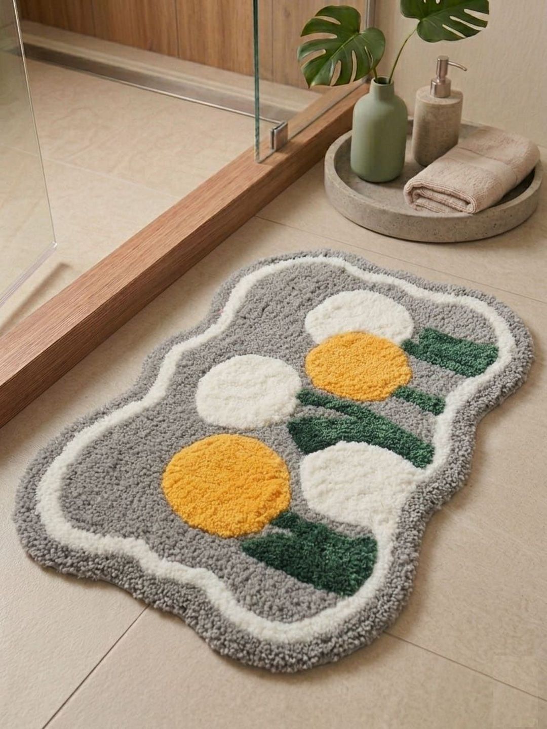 AaHo Decor White & Yellow Anti-Slip High Absorbent Doormats