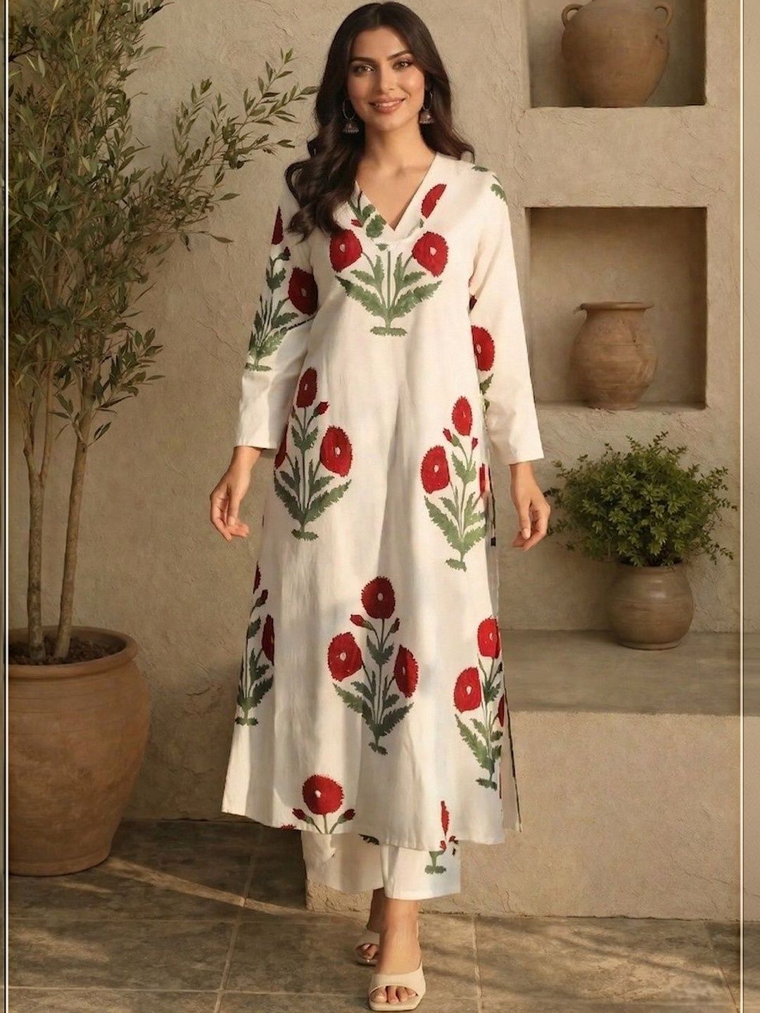 KALINI Floral Printed Tunic with Trousers