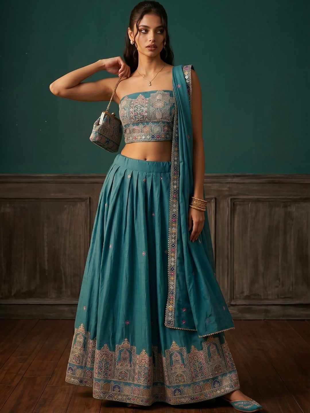 DRIP CHOWK Embroidered Thread Work Semi-Stitched Lehenga & Blouse With Dupatta