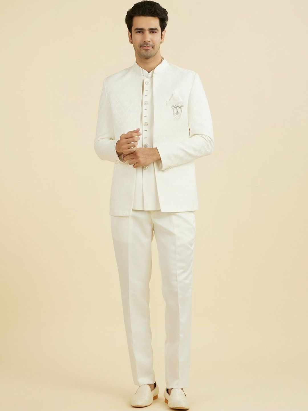 Manyavar Mandarin Collar Open Jodhpuri Sherwani Set