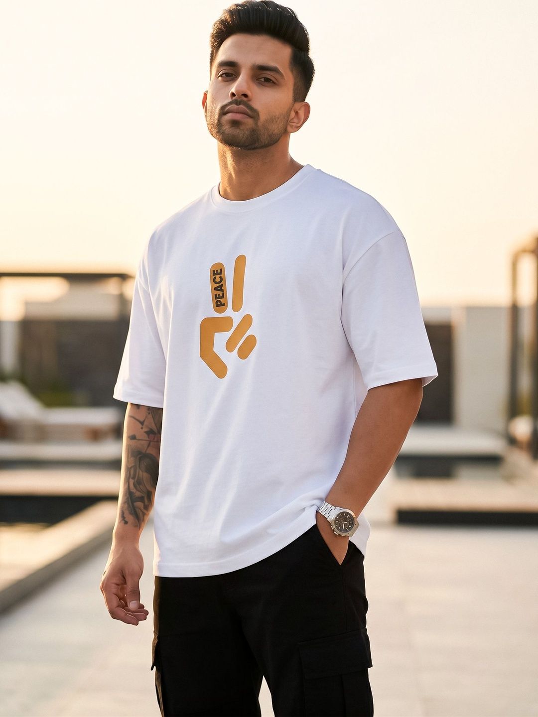 CHUGHZ Men's Oversized Typography Printed T-shirt
