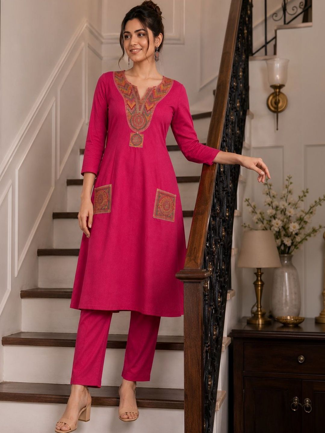 Greatech Fashions Embroidered Tunic with Trousers