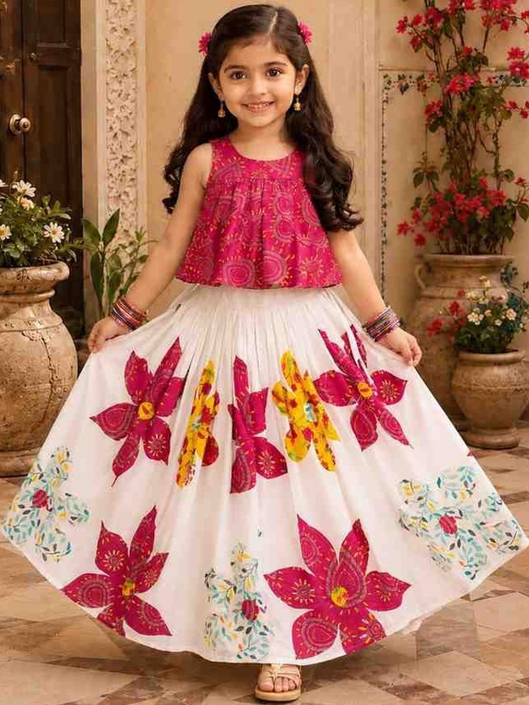 KALINI Girls Printed Ready to Wear Lehenga &