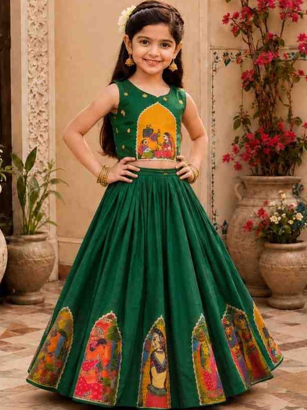 KALINI Girls Printed Tie and Dye Ready to Wear Lehenga &