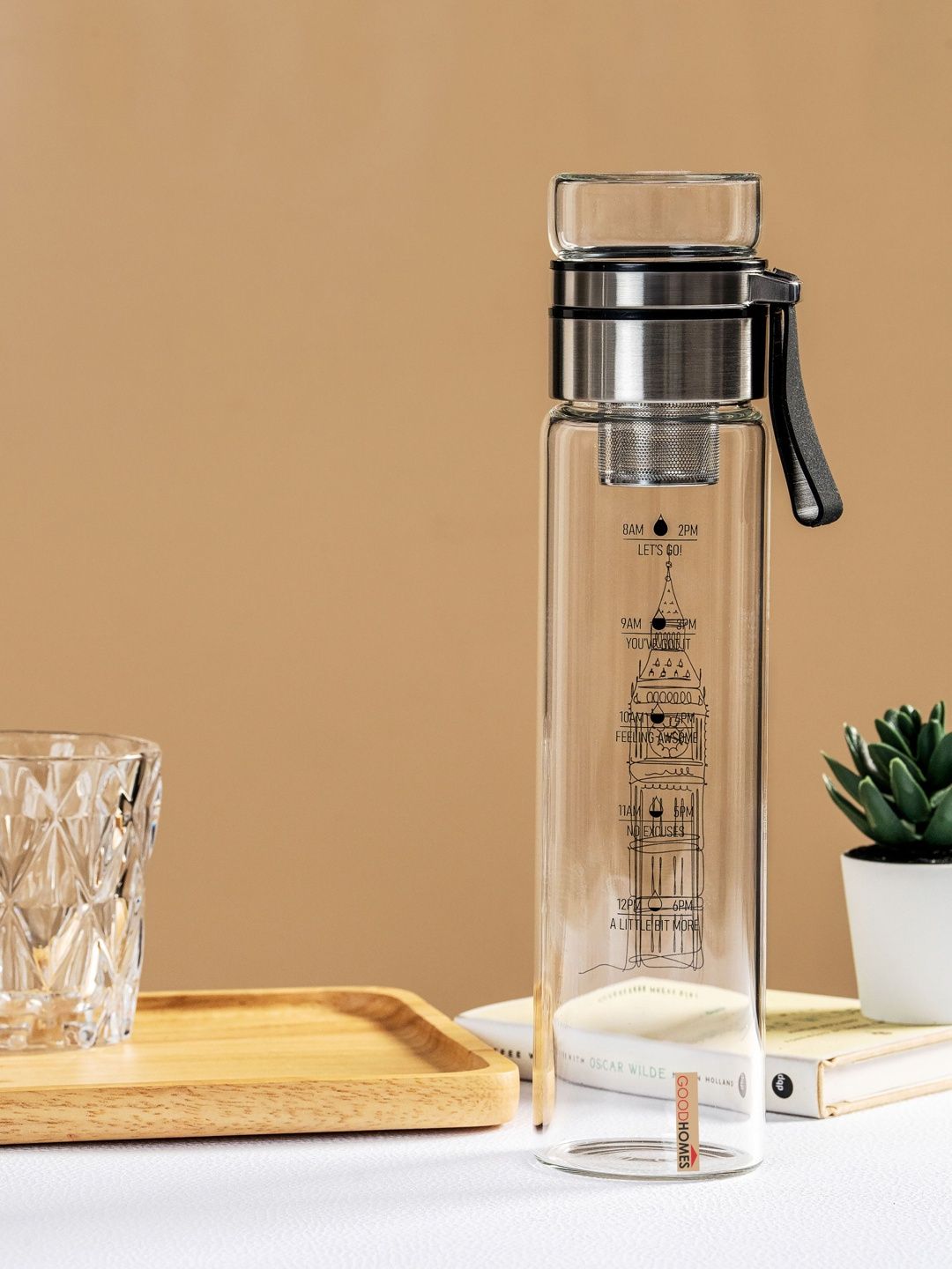 Myntra Elegant Homes Transparent & Transparent Single Glass Solid Single Wall Vacuum Water Bottle