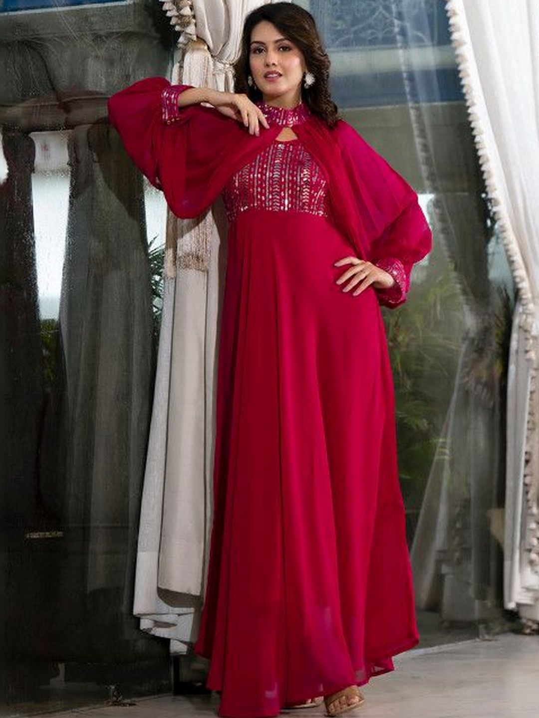 Sangria Embellished Halter Neck Gown Ethnic Dresses