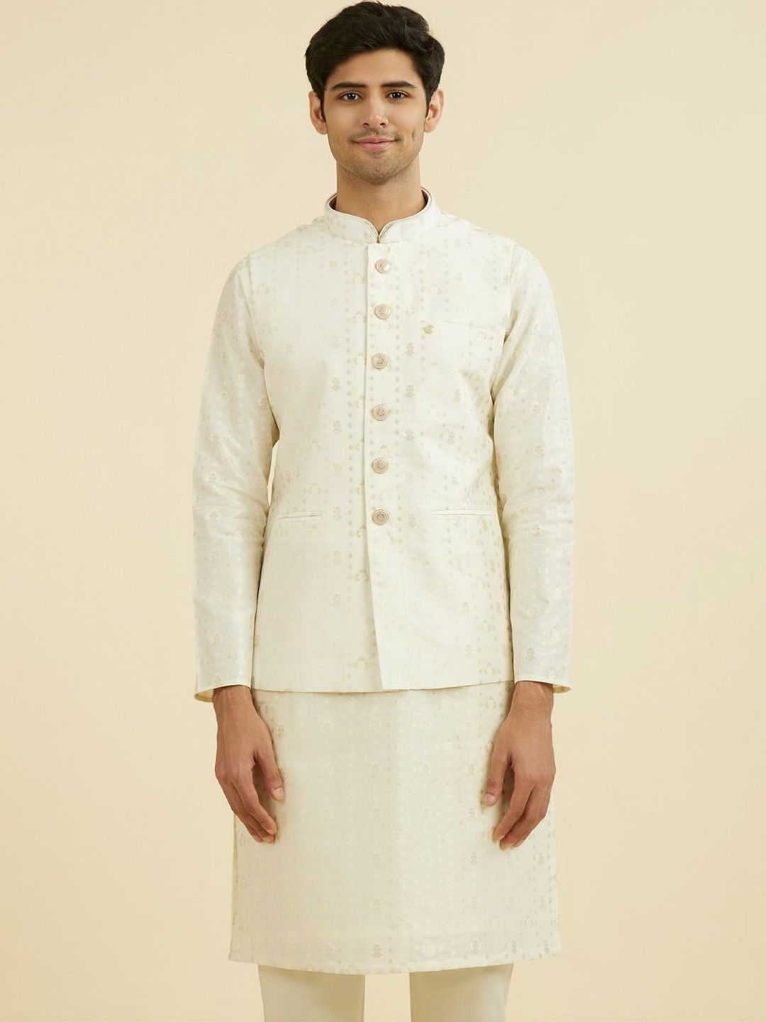 Manyavar Embroidered Mandarin Collar Nehru Jackets