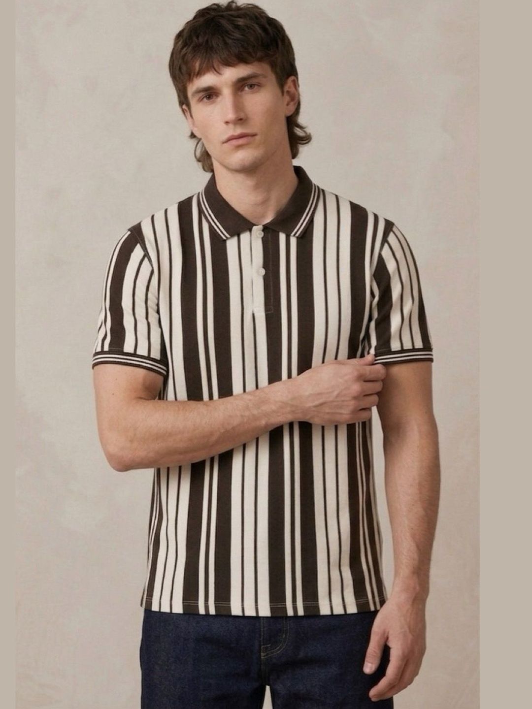 HERE&NOW Men Striped Polo Collar T-shirt
