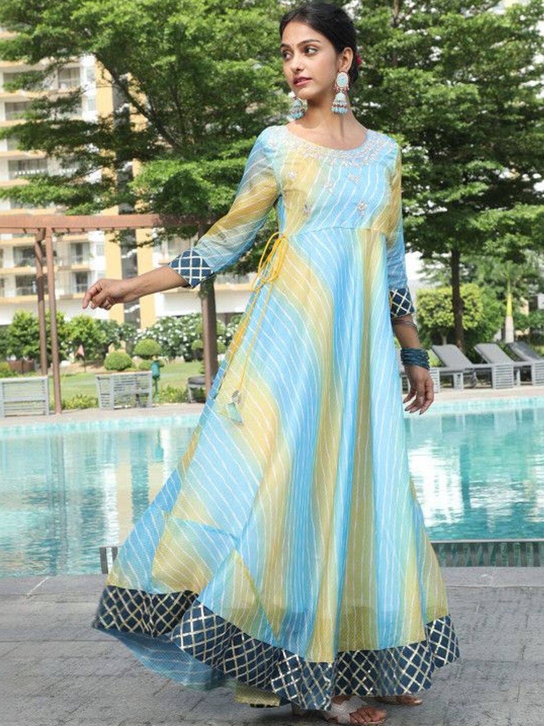 Sangria Printed Round Neck A-Line Ethnic Dresses