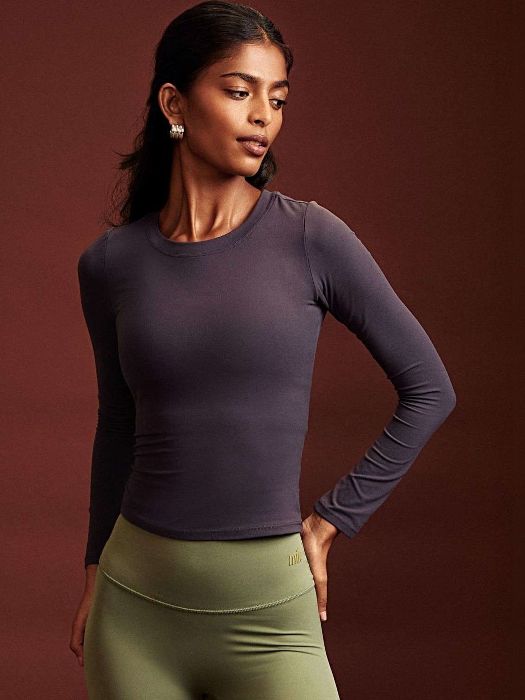 OnTheGo Slim Fit Fitted Top Mile Collective Coal OnTheGo Fitted Full Sleeves Top