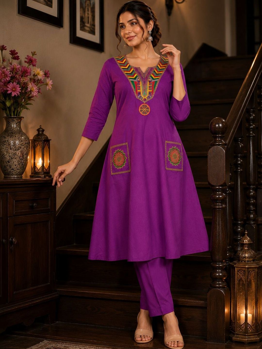 Greatech Fashions Embroidered Tunic with Trousers