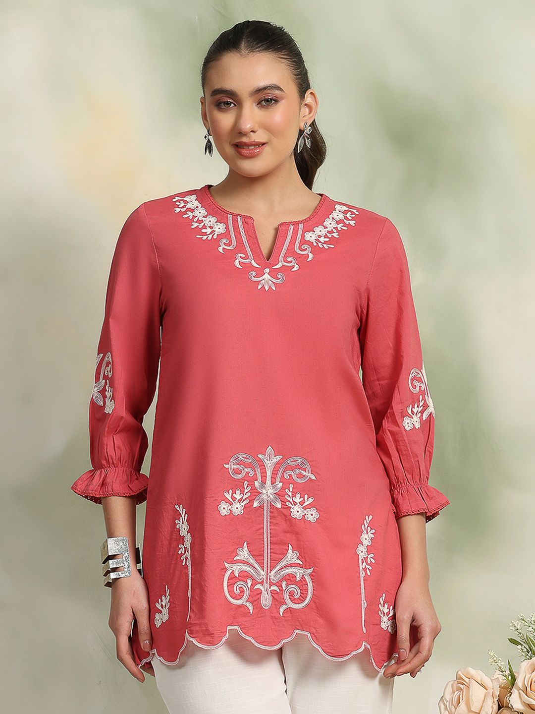 Nayam By Lakshita Women Floral Embroidered Round Neck Top