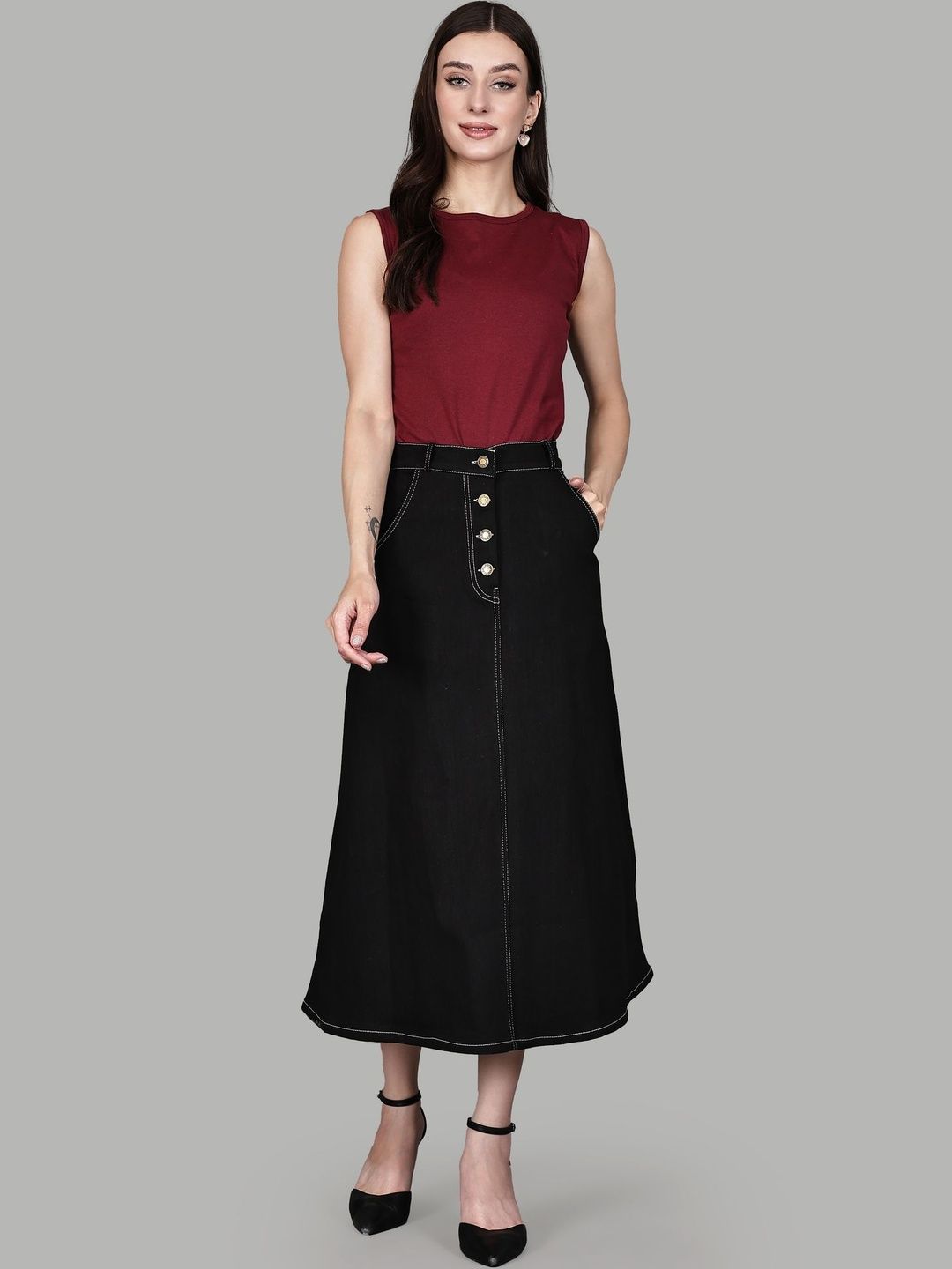 Roadster Women Denim Midi A-Line Skirt