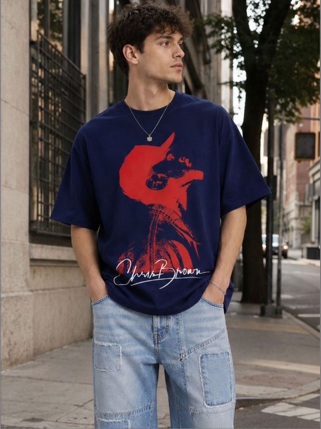 CAPTCHA Graphic Chris Brown Printed Drop-Shoulder Sleeves Pure Cotton Oversized T-shirt