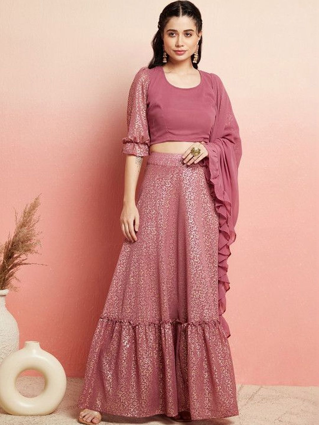 Sangria Poly Round Neck Flared Lehenga Choli