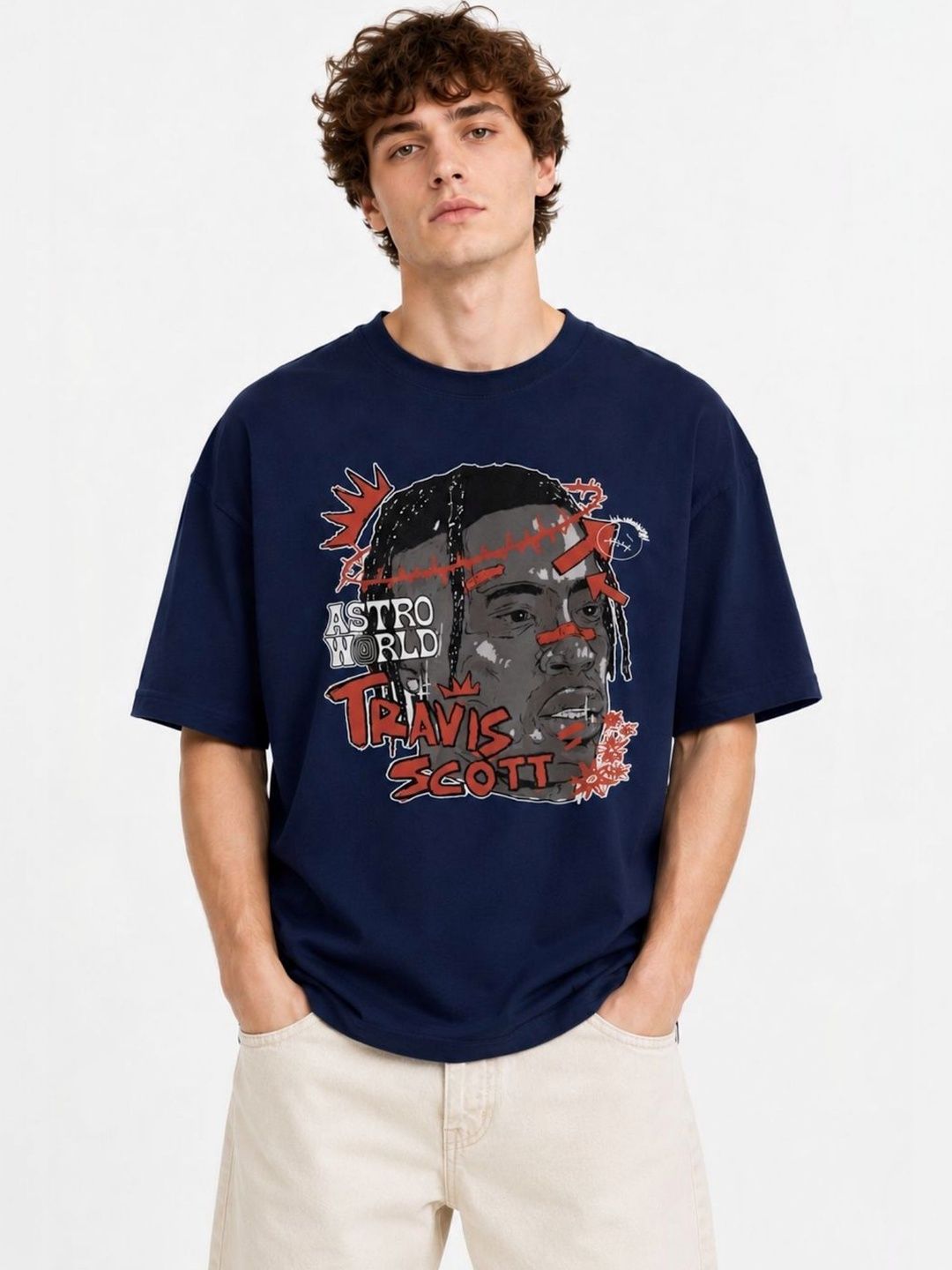 CAPTCHA Graphic Travis Scott Printed Drop-Shoulder Sleeves Pure Cotton Oversized T-shirt