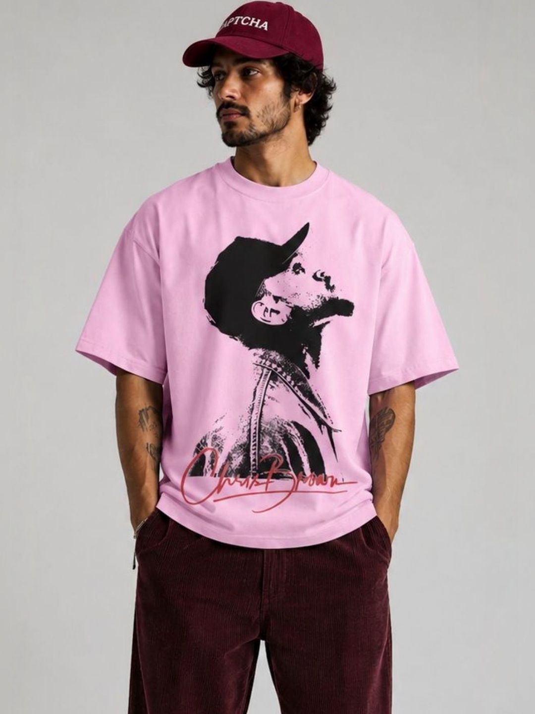 CAPTCHA Graphic Chris Brown Printed Drop-Shoulder Sleeves Pure Cotton Oversized T-shirt