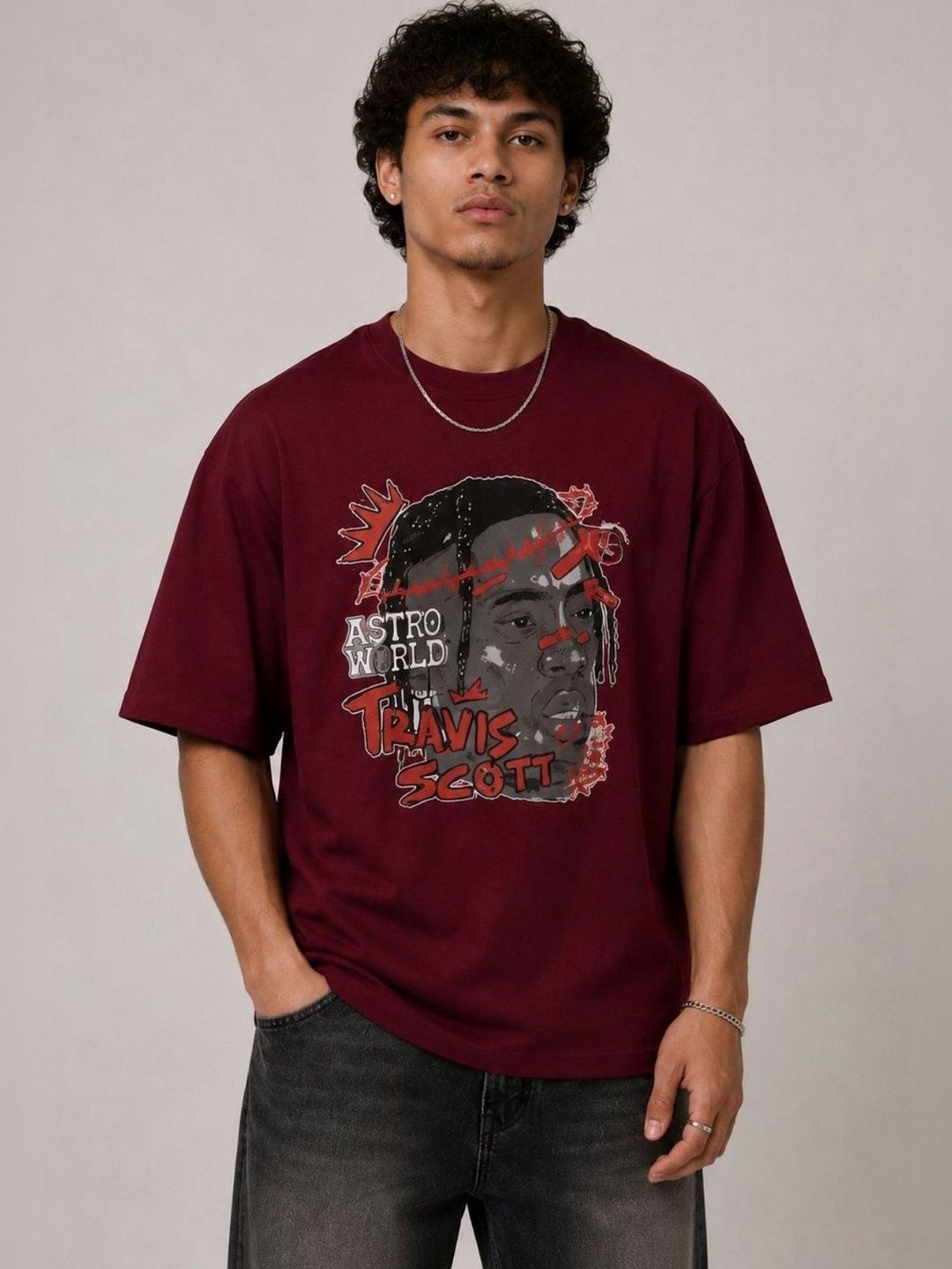CAPTCHA Graphic Travis Scott Printed Drop-Shoulder Sleeves Pure Cotton Oversized T-shirt