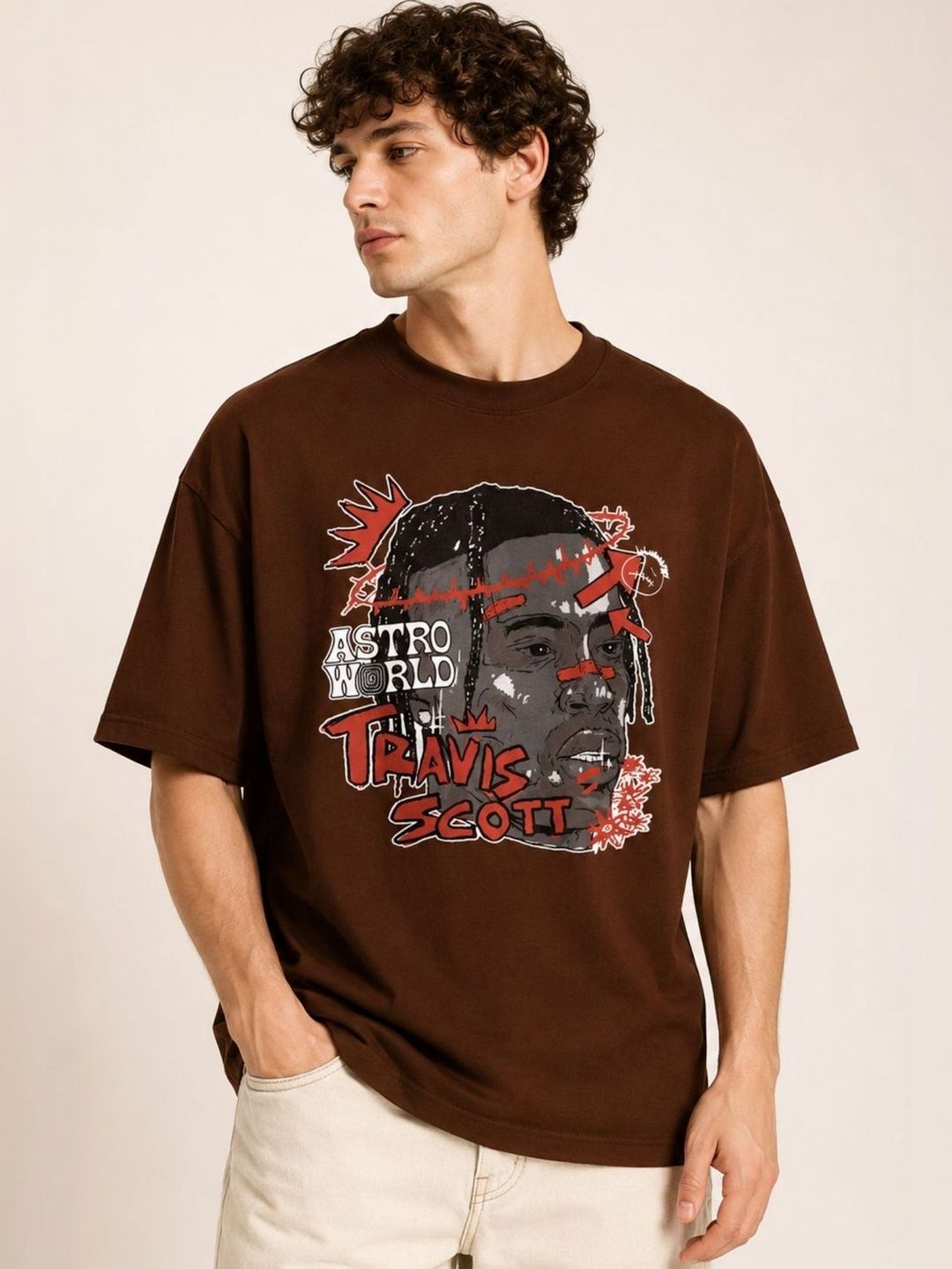CAPTCHA Graphic Travis Scott Printed Drop-Shoulder Sleeves Pure Cotton Oversized T-shirt