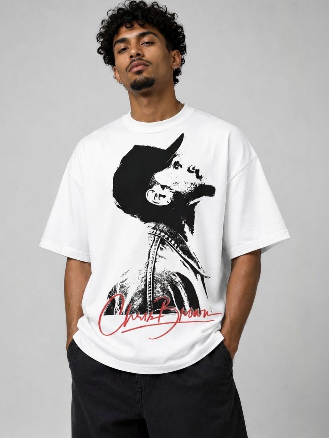 CAPTCHA Graphic Chris Brown Printed Drop-Shoulder Sleeves Pure Cotton Oversized T-shirt