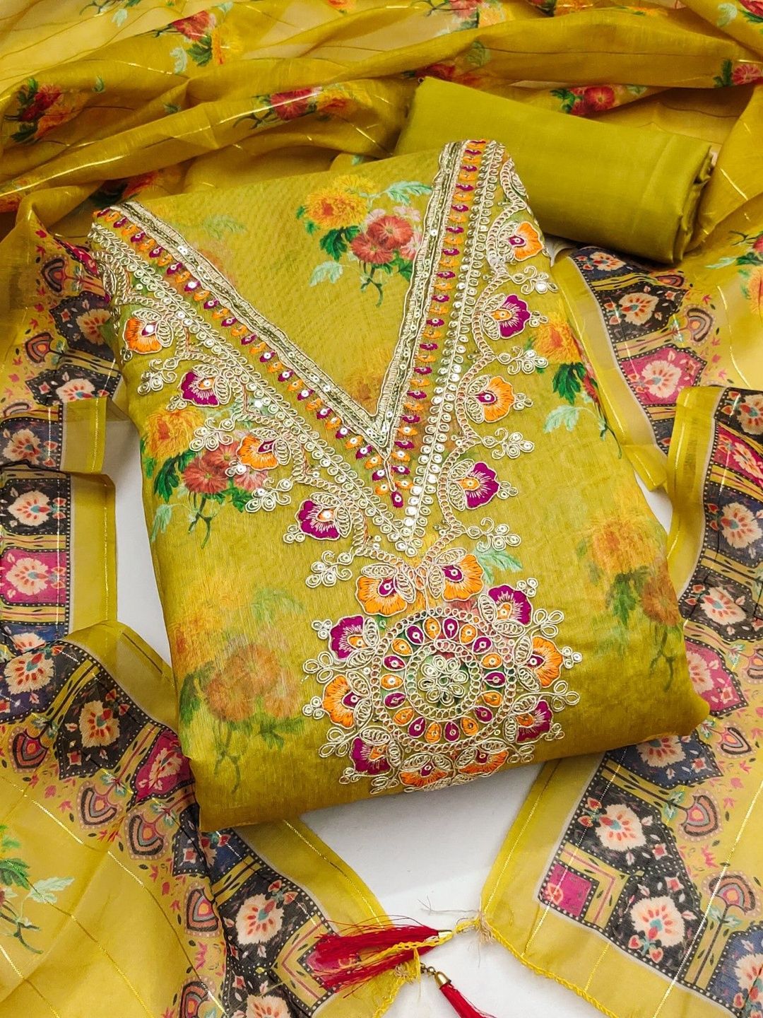 Rangtulika Ethnics Printed Organza Unstitched Dress Material