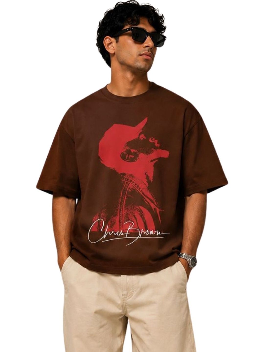 CAPTCHA Graphic Chris Brown Printed Drop-Shoulder Sleeves Pure Cotton Oversized T-shirt