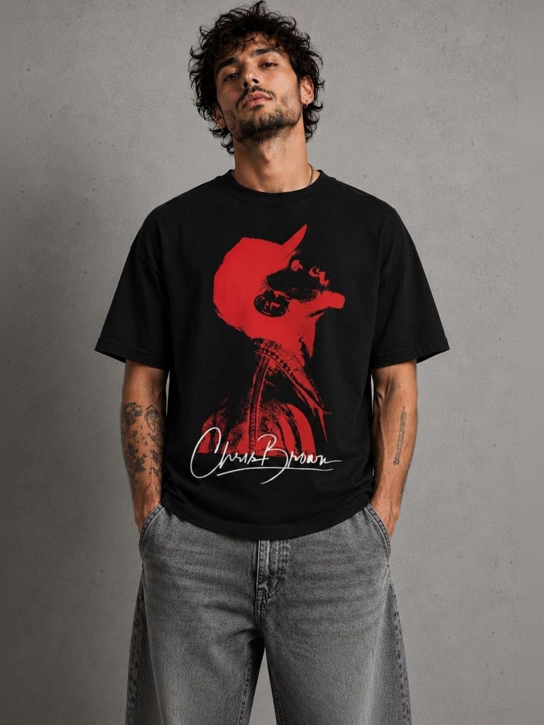 CAPTCHA Graphic Chris Brown Printed Drop-Shoulder Sleeves Pure Cotton Oversized T-shirt