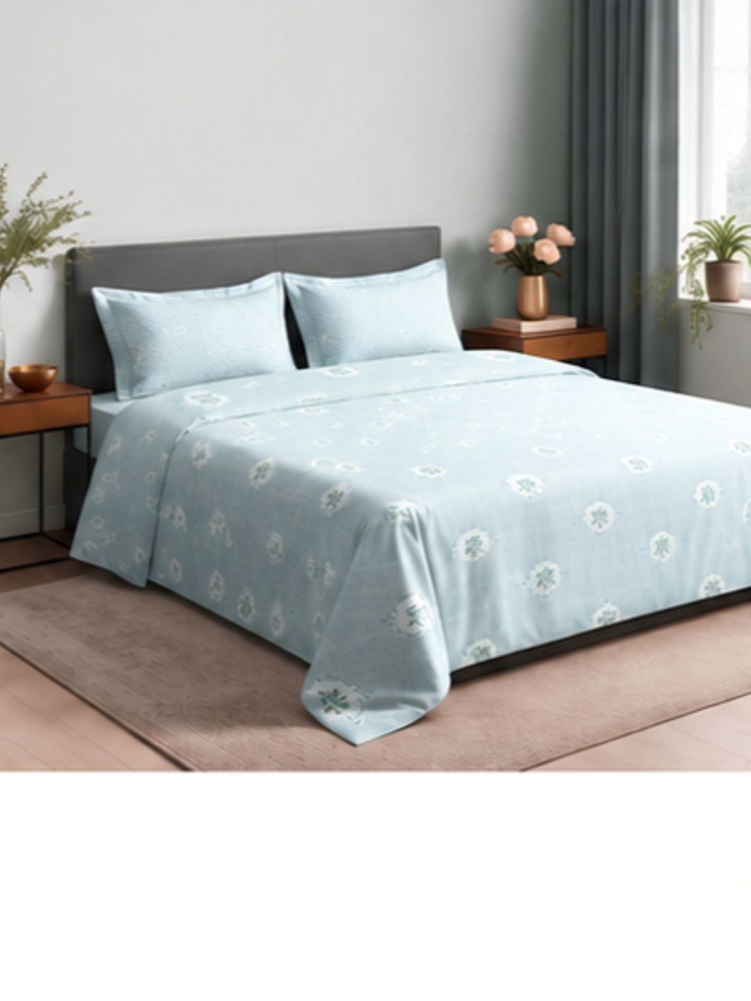 Sangria Sangria Blue Geometric Pure Cotton Soft Feel 210 TC Super King Fine Bedsheets
