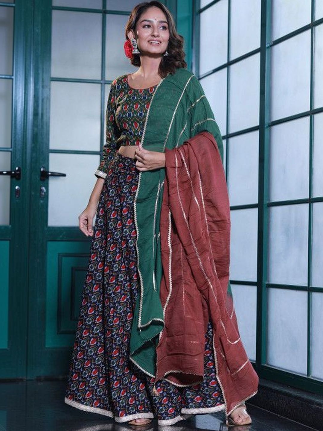 AKS Printed Ready to Wear Lehenga & Blouse With Dupatta