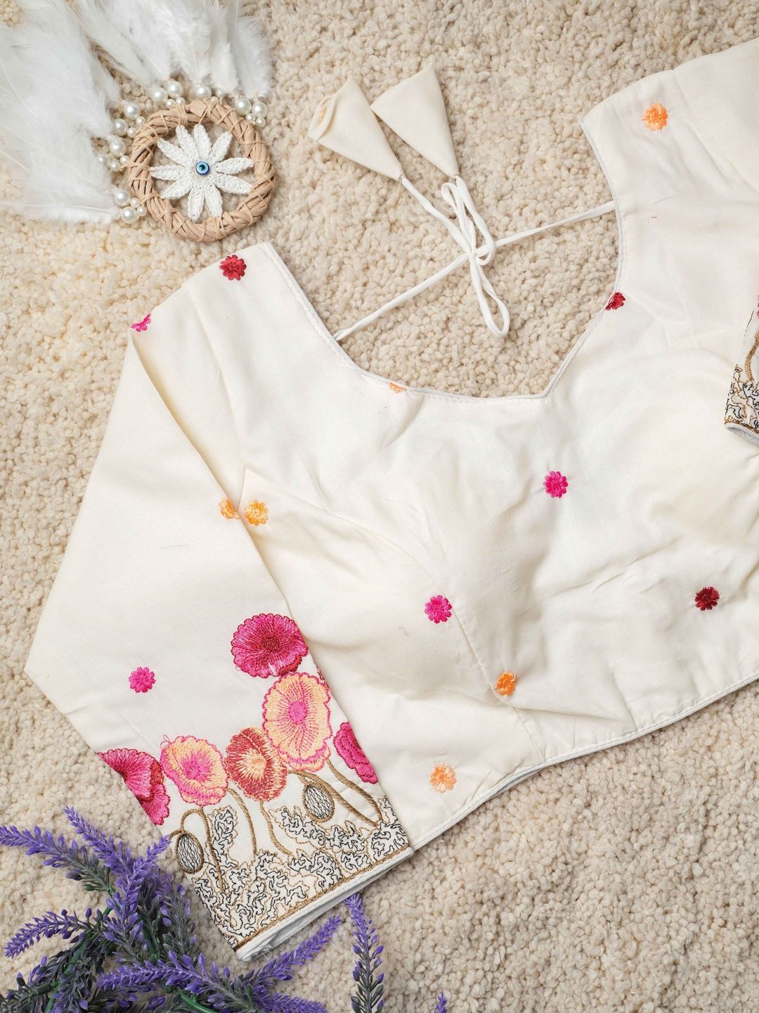 Leela Fashion Cotton Embroidered Thread Work Saree Blouse