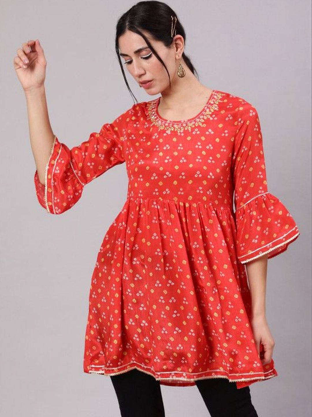 Sangria Printed Round Neck Tunic