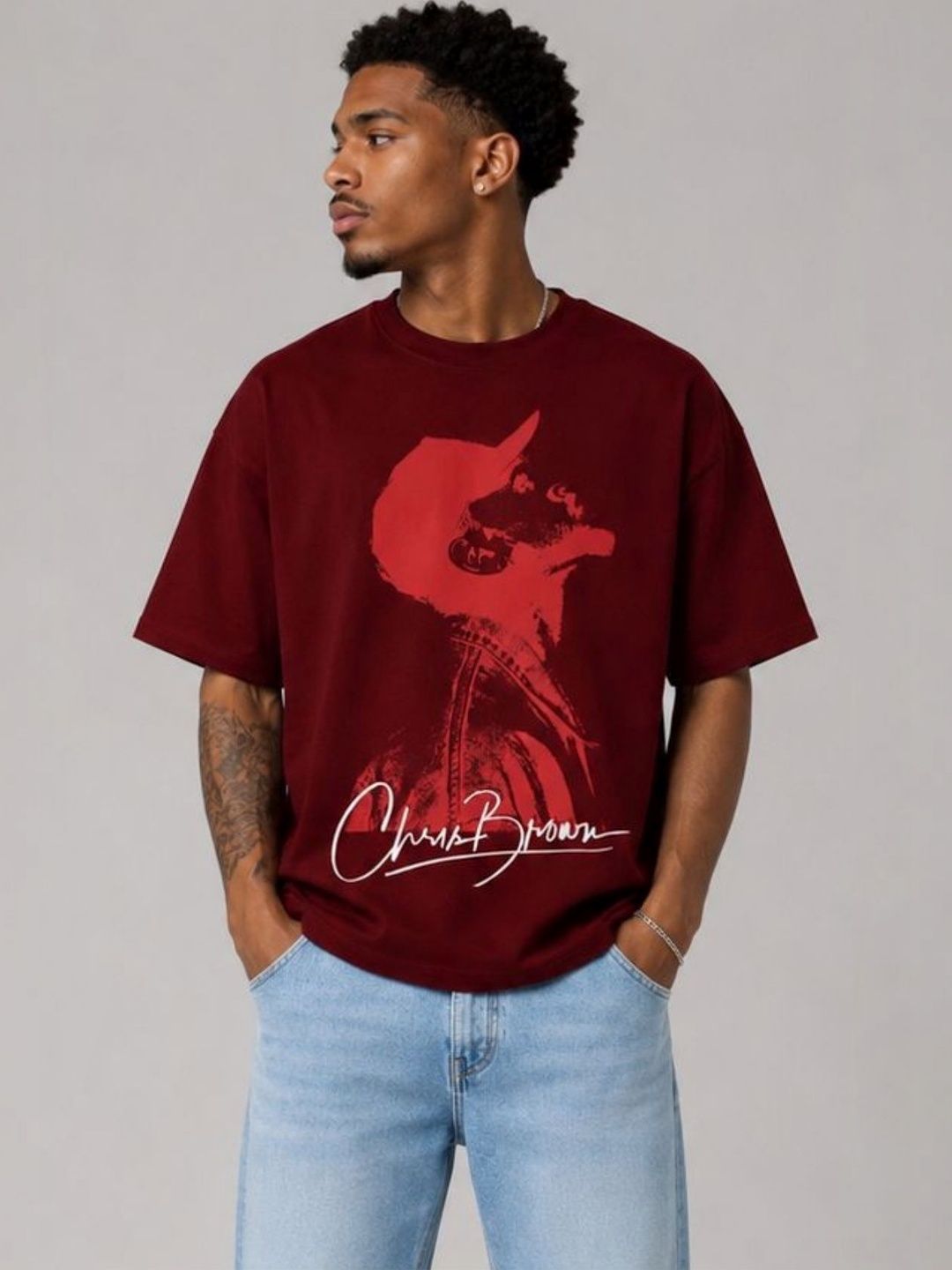 CAPTCHA Graphic Chris Brown Printed Drop-Shoulder Sleeves Pure Cotton Oversized T-shirt