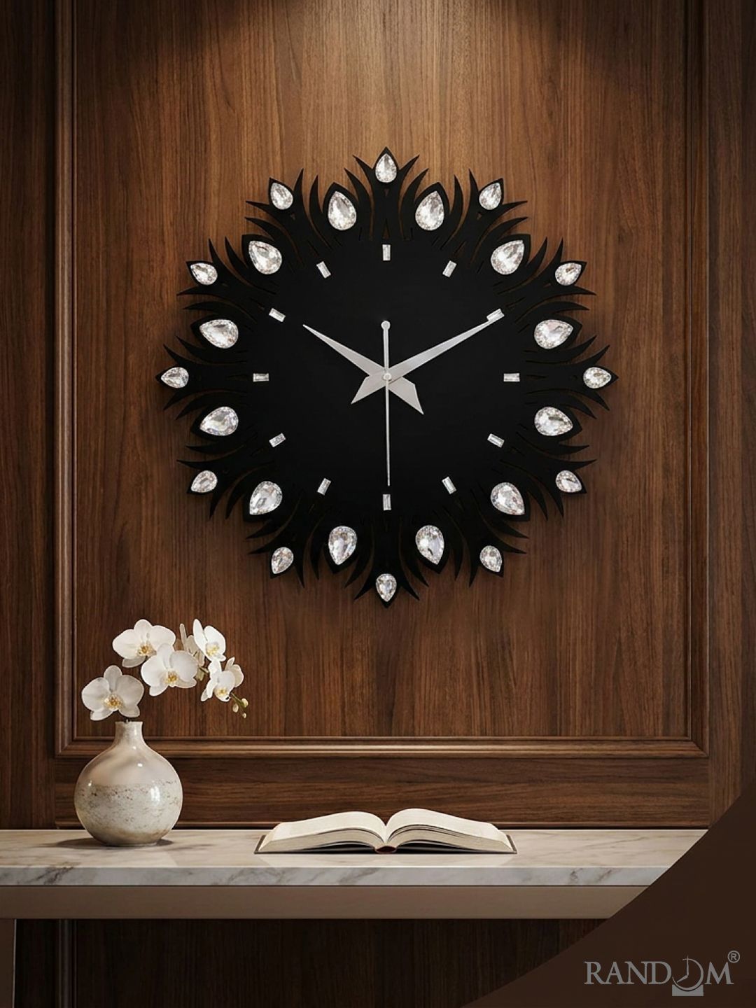 RANDOM RANDOM Black & Black Embellished Abstract Shaped Contemporary Wall Clock